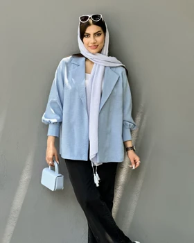 کت لینن آستین پفی بغل چاک