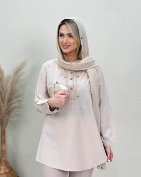 شومیز یقه‌گرد لینن