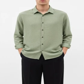 پیراهن مردانه ساده، سدری پارچه شانتون، آزاد استایل مینیمال کد 1001