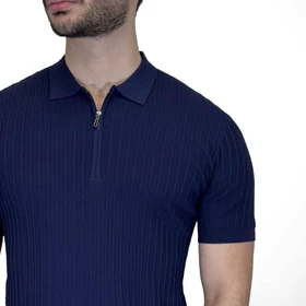 تیشرت یقه دار نیم زیپ راه راه LORO PIANA0129