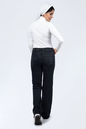 شلوار واید جین ذغالی تیره