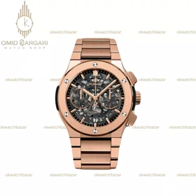 ساعت مچی اوبلو کرنوگراف رزگلد اسکلتون Hublot Chronograph Classic Rose Gold