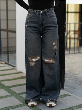 شلوارجین زنانه مدل وایدلگ قد110 شناسه 71302