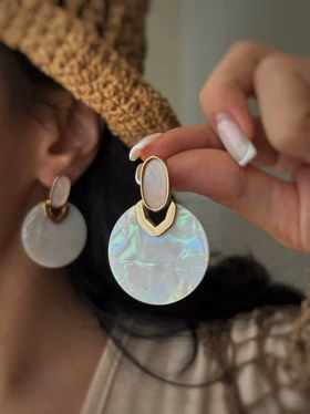 گوشواره صدف دایره ای 2 تکه