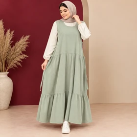 سارافون بلند چیندار مدل ماهورا کد 6071 (سبز سدری)