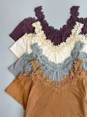 تاپ سرشانه باز یقه دانتل کد 3865