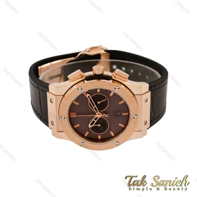 ساعت هابلوت مردانه سه موتوره رزگلد صفحه دودی Hublot-5459-G