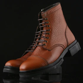 نیم بوت زنانه چرم یلسان مدل آشا کد 614-GF (عسلی)