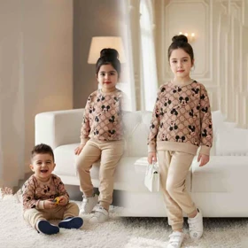 بلوز شلوار بچه گانه مخمل میکی قهوه ای