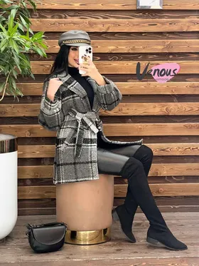 پالتو چهارخونه کمردار