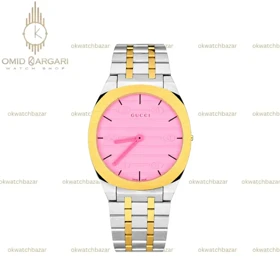 ساعت مچی گوچی سیلورطلایی صفحه صورتی Gucci