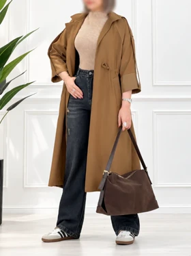 ترنچ کت بلند سانتانا کرم تیره