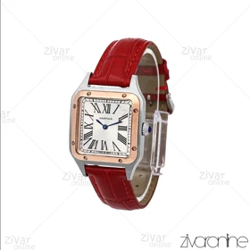 ساعت کارتیر مدل سانتوس دومونت قاب رزگلد نقره ای بند چرم قرمز 106173