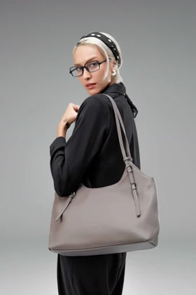 کیف دستی زنانه چرم مصنوعی دسته دار دیوید جونز DAVIDJONES (طوسی)