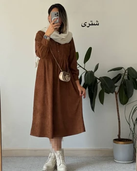 پیراهن مانتویی پاییزه آنیل جیب‌دار 2