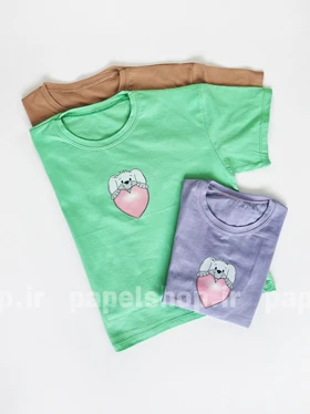 تیشرت کراپ یقه گرد طرح سگ و قلب