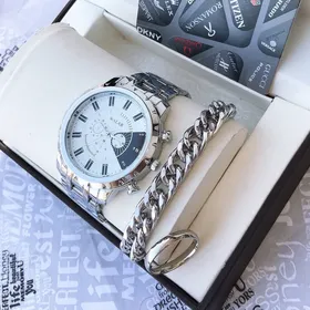 ست ساعت دستبند کارتیر و انگشتر استیل مردانه 210270330