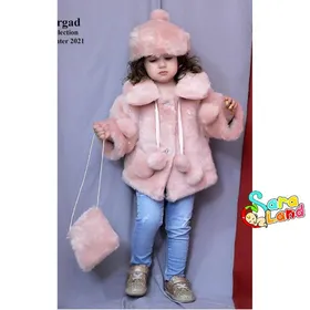 شنل خز نوزادی کیف و کلاه دار گلبهی