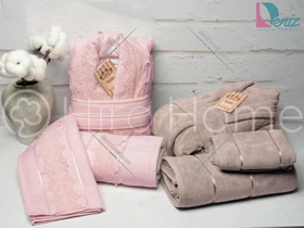 حوله ست عروس و داماد لاوینتا نسکافه ای و صورتی