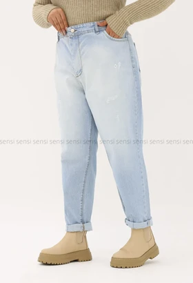 شلوار جین مام سایز بزرگ پشت کش کد1005169