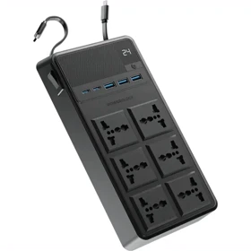 چند راهی برق پاورولوژی مدل PWCUQC030 با 6 سوکت، 5 پورت و کابل شارژ