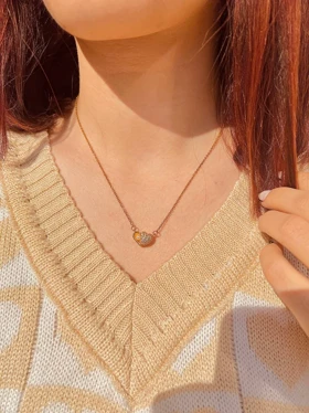 گردنبند قلب نگینی مروارید استیل