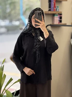 شومیز شیشه ای تک جیب مشکی- 1040