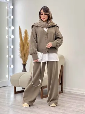 ست بافت جلو دکمه و شلوار