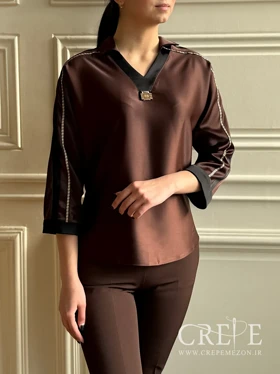 شومیز یقه ترکیبی فندی