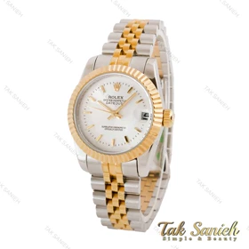 ساعت رولکس زنانه دورنگ طلایی صفحه سیلور خطی مدیوم Rolex-4834-L