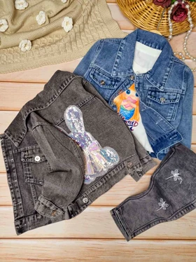 کت جین وارداتی دخترانه طرح خرگوش