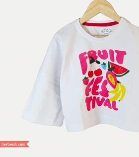 ست کراپ سفید و شلوارک طرح Fruit