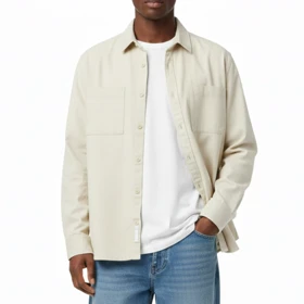 پیراهن کتان مردانه دوجیب، کرم باکسی، گرم دار استایل گرم 1404