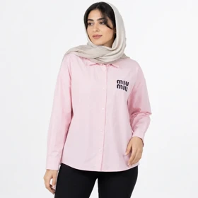 مانتو نخی زنانه طرح MIUMIU یقه انگلیسی صورتی وارداتی