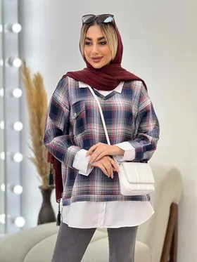 مانتو چهارخونه جلو بسته ترکیبی