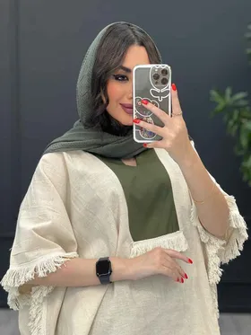 ست مانتو و شلوار لینن پانچ بغل ریش