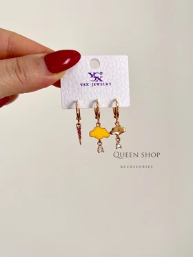 گوشواره YSX پکی 3 تایی طرح ابر زرد