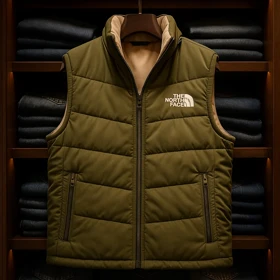 پافر دو رو پرمیوم مردانه دورو سبز زیتونی شیک طرح north face jacket