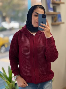 سویشرت بافت زنبوری کلاه دار_8140 (قرمز)