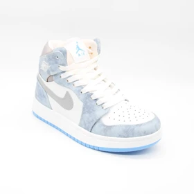 کتانی جردن 1 ساق‌دار سفید آبی کد 6696