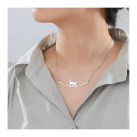 گردنبند گربه بند باز نقره و زنجیر نقره 925