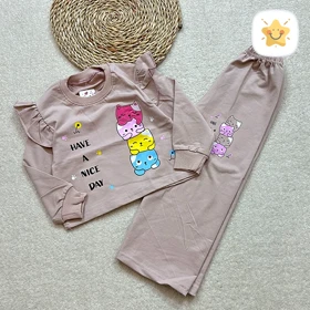 بلوز شلوار دخترانه بگ گربه جنس پنبه برند DENIZ مناسب 2 تا 10 سال