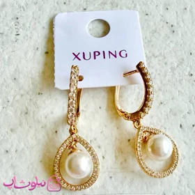 گوشواره زنانه ژوپینگ طلایی نگین‌دار مدل مروارید کد 5991