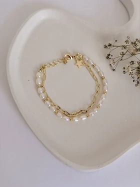 دستبند زنانه مروارید پرورشی و استیل
