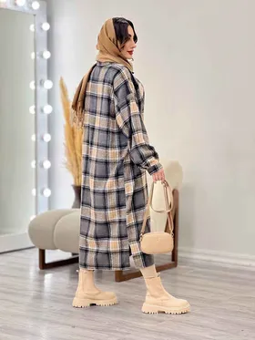 پیراهن بلند چهارخونه آستین پیله