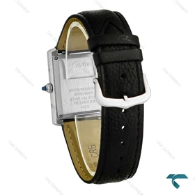 ساعت کارتیه تانک زنانه نقره ای بند چرم مشکی متوسط Cartier-7921-L