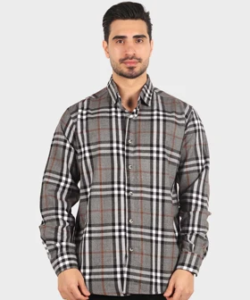 پیراهن مردانه پشمی چهارخانه طوسی 0192