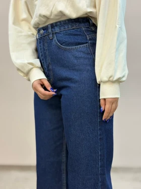 شلوار نیم بگ جین سورمه ای آمسو