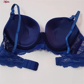 ست شورت و سوتین زنانه پانیذ مدل فنردار بند متحرک کاپ اسفنجی سرمه ای کد 4957