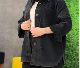 کت جین زغالی بلند پارچه ترک گرم بالا قد 75